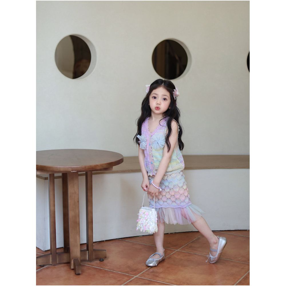 NANI Girls Summer Set with Stylish Color Thin Knitted Tank Top and Half Skirt High Quality Mermaid Two Piece Set image 3