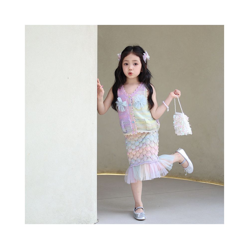 NANI Girls Summer Set with Stylish Color Thin Knitted Tank Top and Half Skirt High Quality Mermaid Two Piece Set