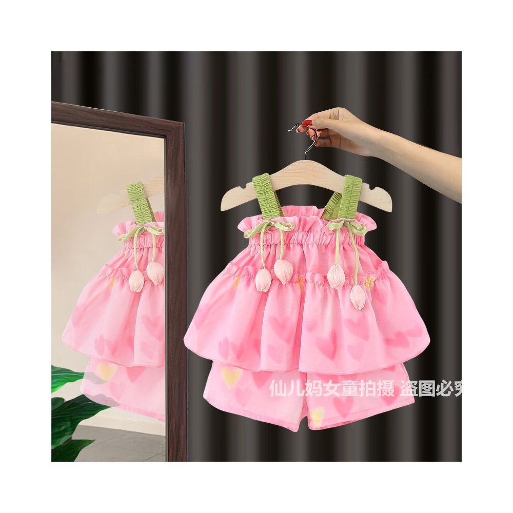Girls Western Style Set 2025 New Style Children s 1 Year Old 3 Thin Style Little Girl Baby Summer Strap Shorts Two Piece Set image 0