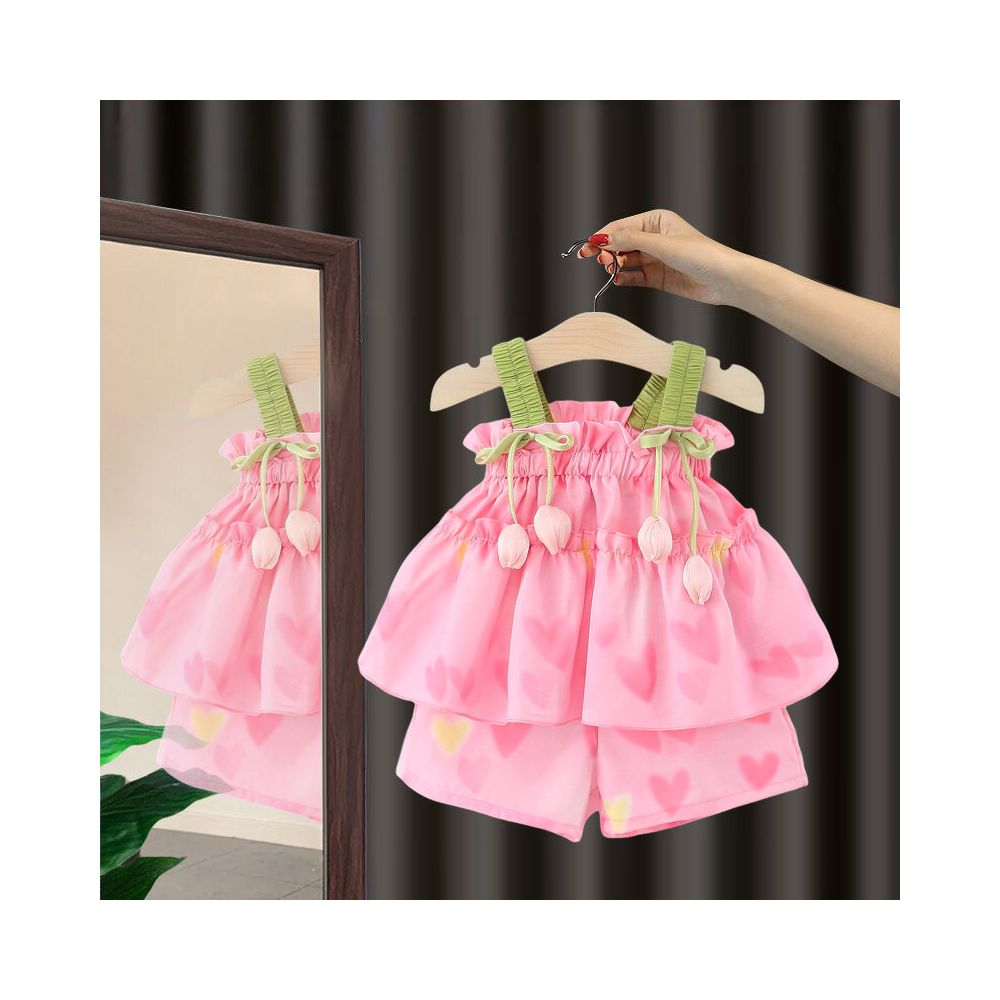 Girls Western Style Set 2025 New Style Children s 1 Year Old 3 Thin Style Little Girl Baby Summer Strap Shorts Two Piece Set image 2
