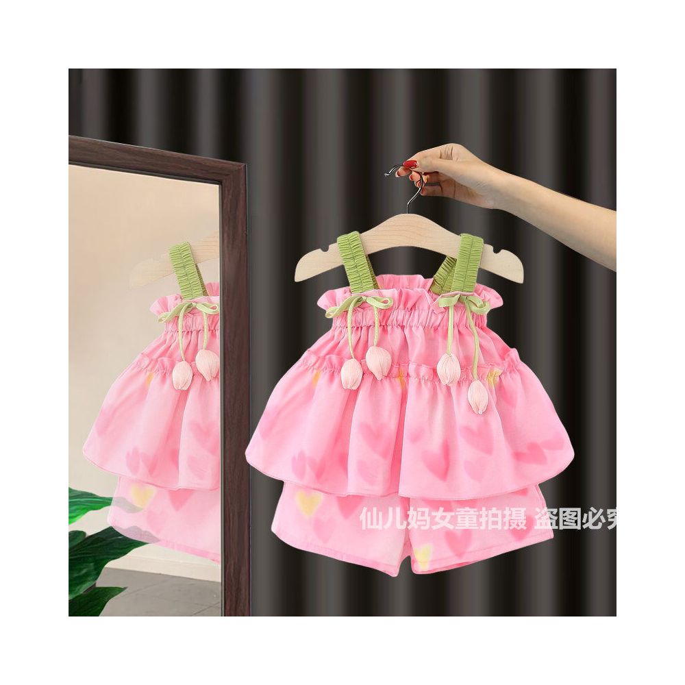 Girls Western Style Set 2025 New Style Children s 1 Year Old 3 Thin Style Little Girl Baby Summer Strap Shorts Two Piece Set image 3
