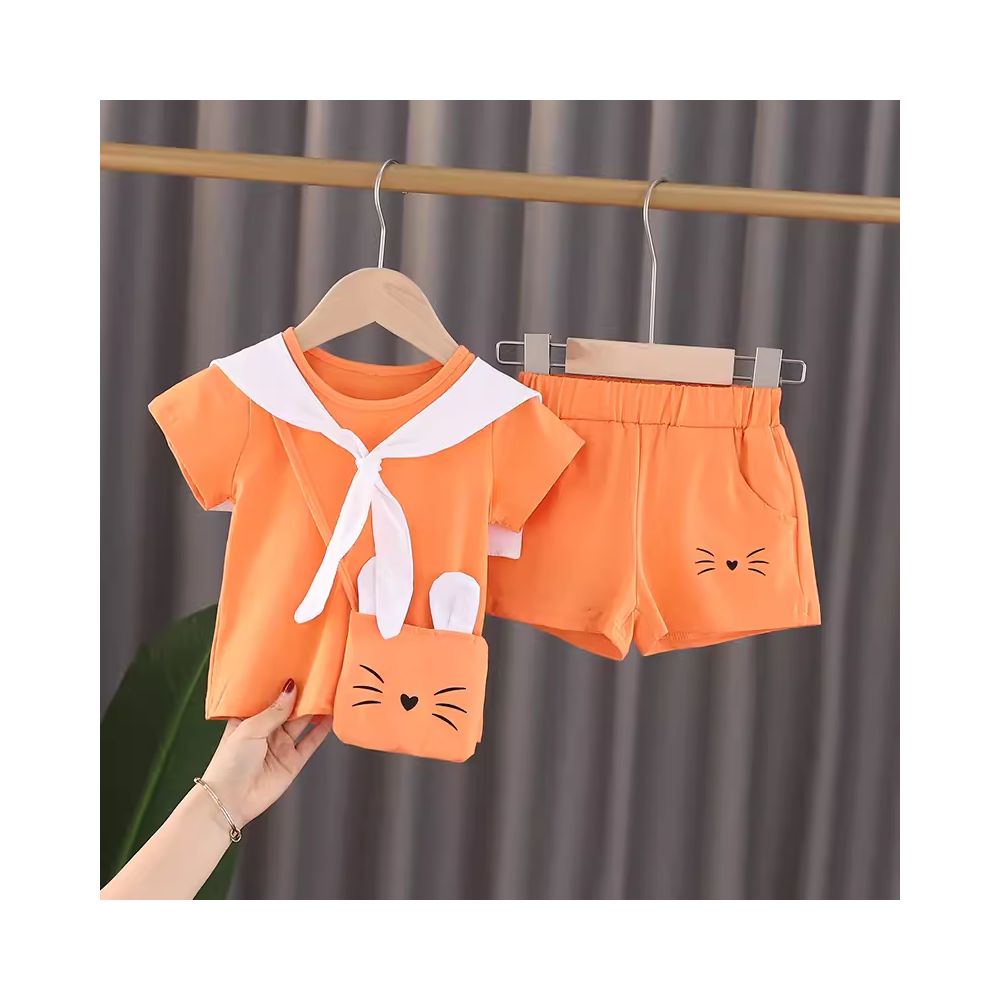 Children s clothing girls summer new cute three dimensional bow bunny flying sleeve skirt and pants set