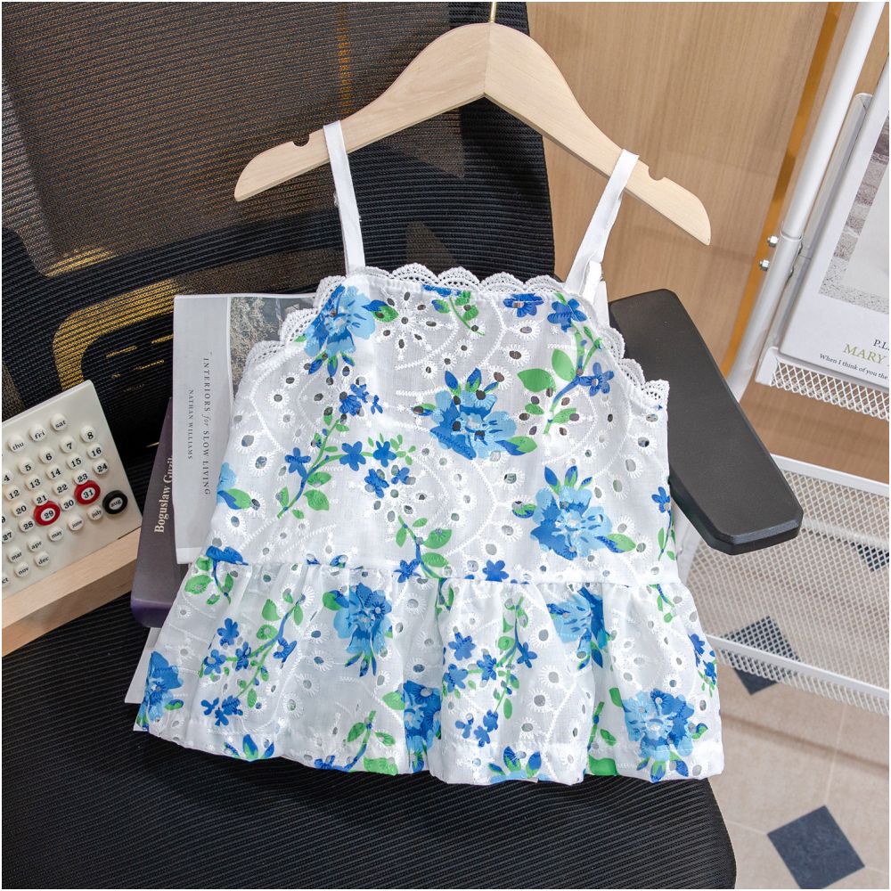 Korean girls summer new camisole for babies fashionable and sweet princess style jacquard thin sleeveless versatile top