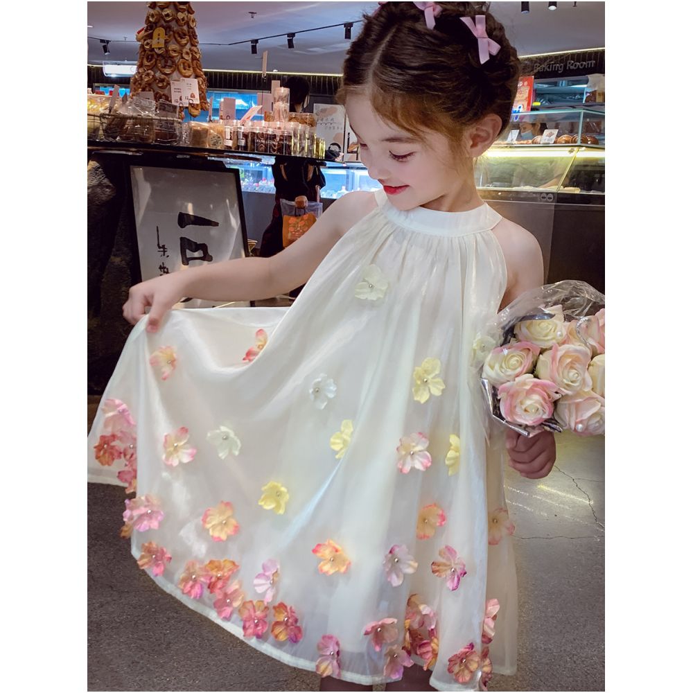 Girls camisole dress girls internet famous hanging neck dress summer dress 2025 new style western style children s vacation style beach dress image 1