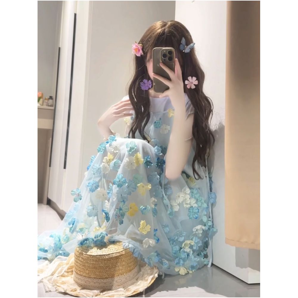 Princess dress for girls 2025 new summer mid size children s petal dress stylish and fashionable girl summer dress image 1