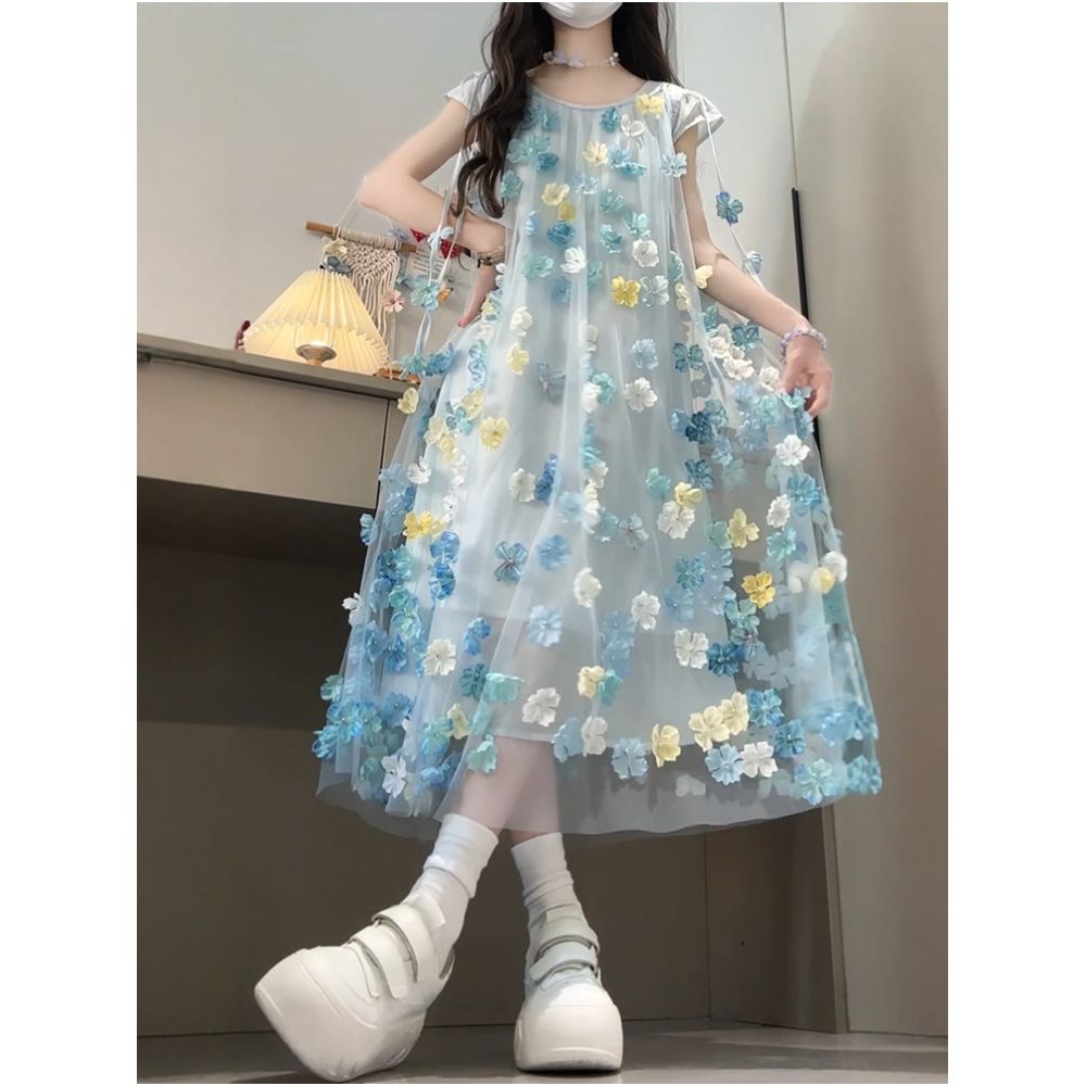 Princess dress for girls 2025 new summer mid size children s petal dress stylish and fashionable girl summer dress image 3