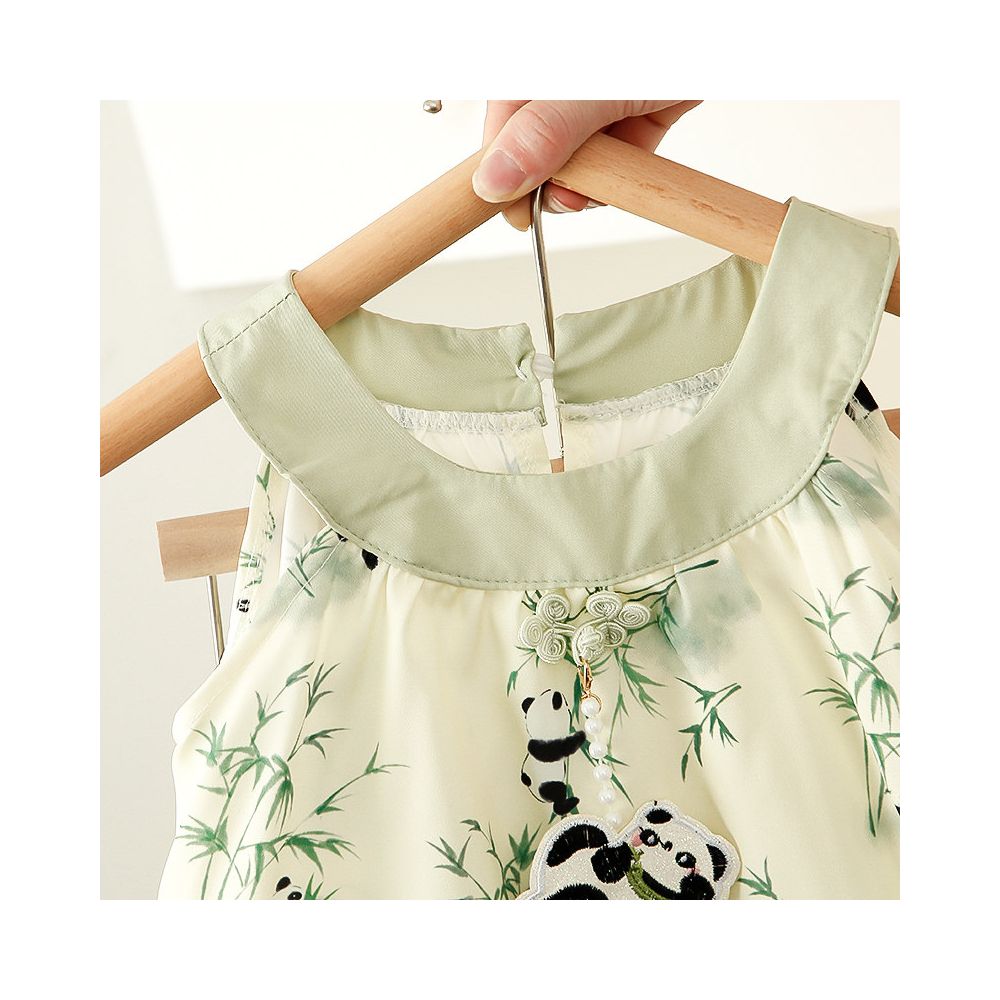 Girls Set Summer New Baby Style Chinese Style Two piece Set Children s Neck Hanging Strap Shorts