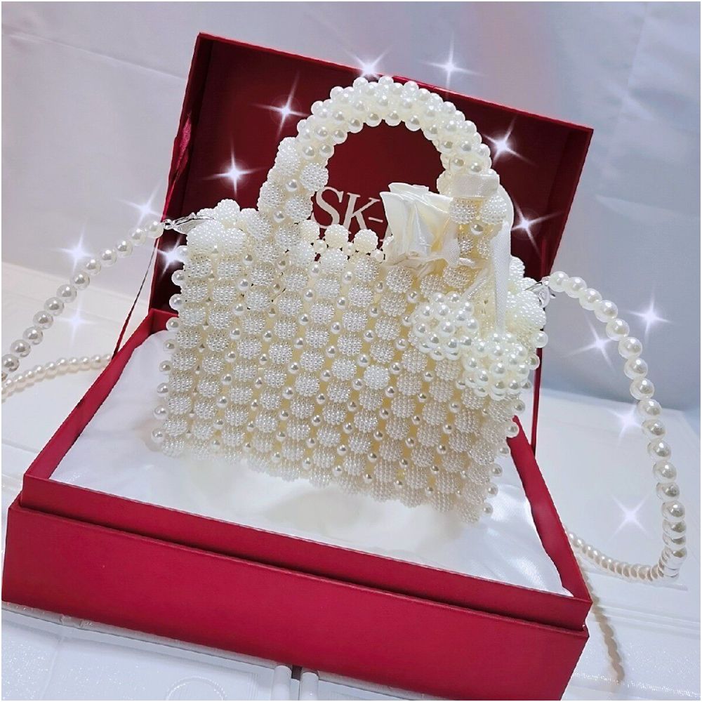 Yangmei pearl water bucket bead small square bag DIY material acrylic beads hand woven women s handbag finished product image 0