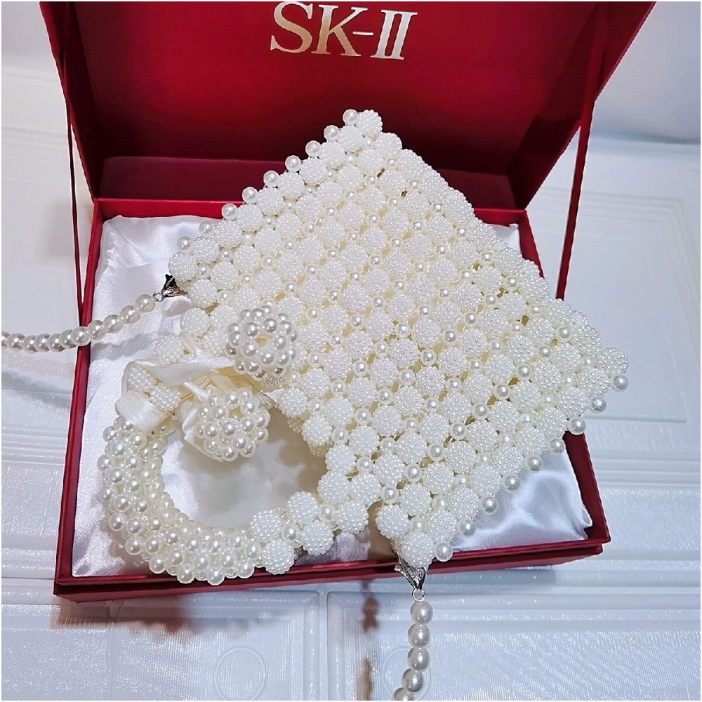 Yangmei pearl water bucket bead small square bag DIY material acrylic beads hand woven women s handbag finished product image 1