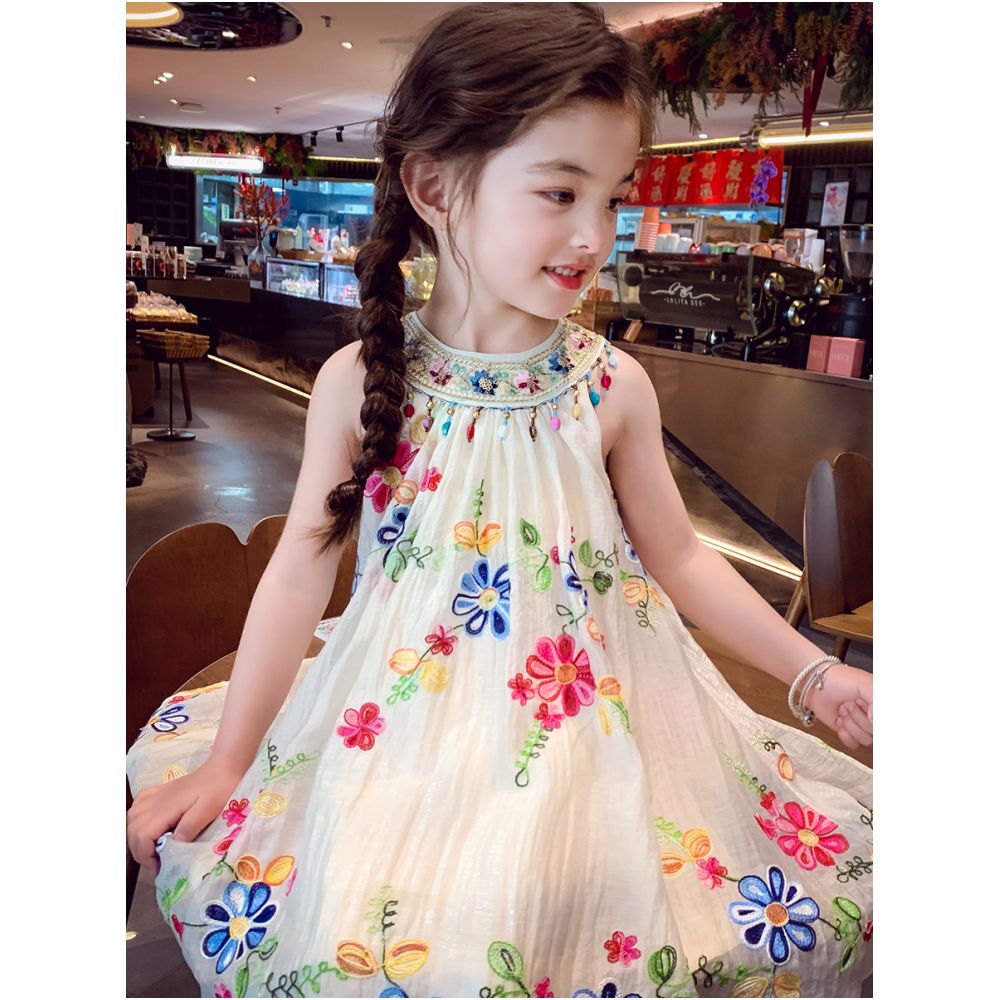 Girls summer dress  new stylish children s princess dress vest dress girls vacation hanging neck suspender dress