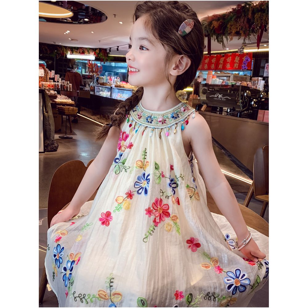 Girls summer dress 2025 new stylish children s princess dress vest dress girls vacation hanging neck suspender dress image 1