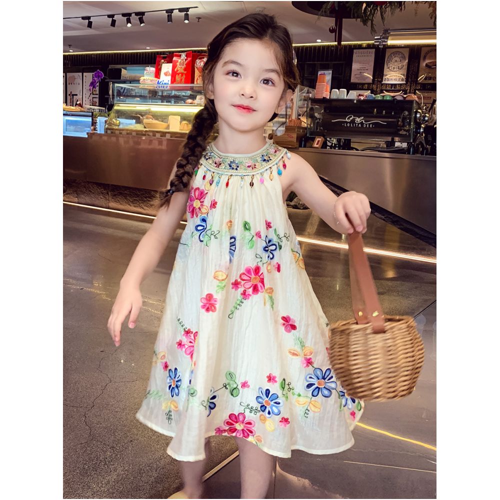 Girls summer dress 2025 new stylish children s princess dress vest dress girls vacation hanging neck suspender dress image 3