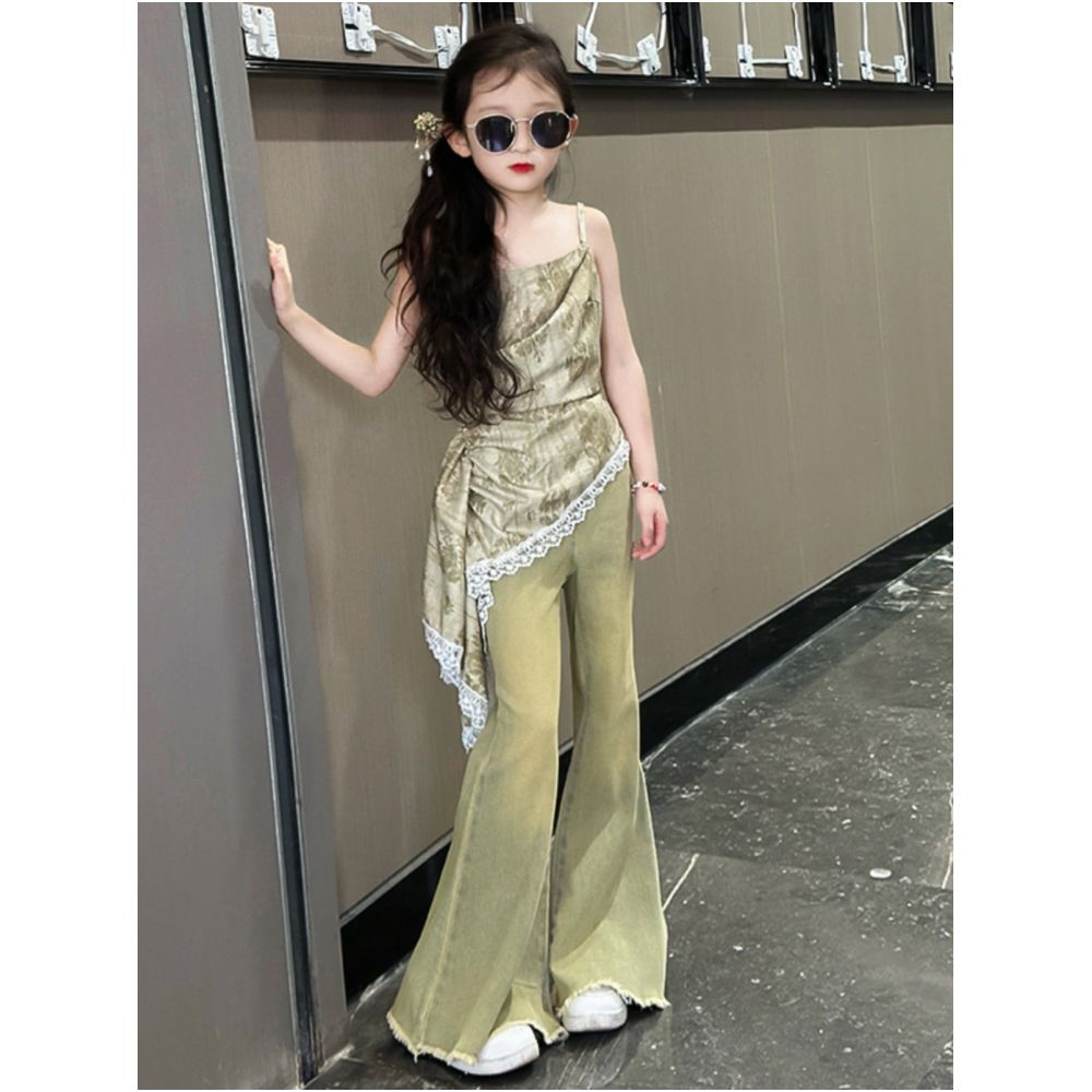 Girls Summer Dress Set 2024 New Style Children s Korean Edition Girls Summer Jeans Strap Skirt Two Piece Set image 2