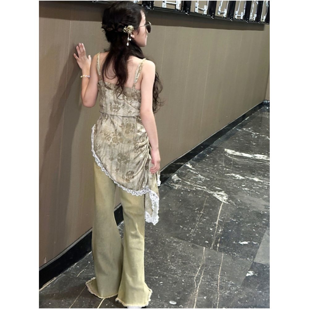 Girls Summer Dress Set 2024 New Style Children s Korean Edition Girls Summer Jeans Strap Skirt Two Piece Set image 3