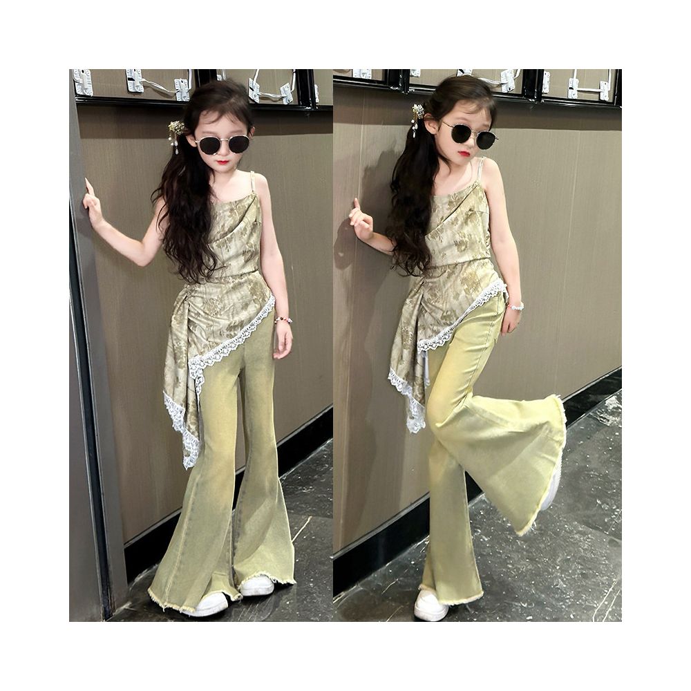 Girls Summer Dress Set 2024 New Style Children s Korean Edition Girls Summer Jeans Strap Skirt Two Piece Set