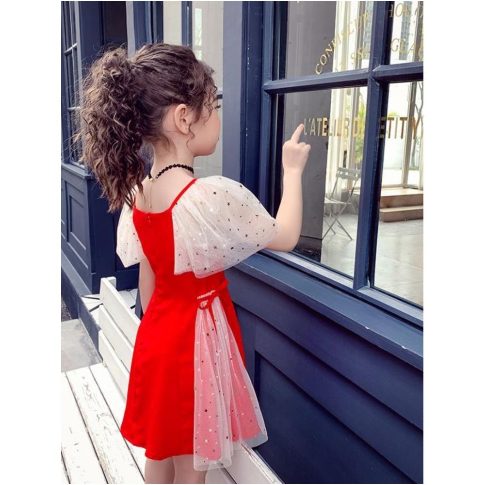 Girls dress red children s dress 2025 new style girls summer dress stylish dress ice silk parent child family dress image 1
