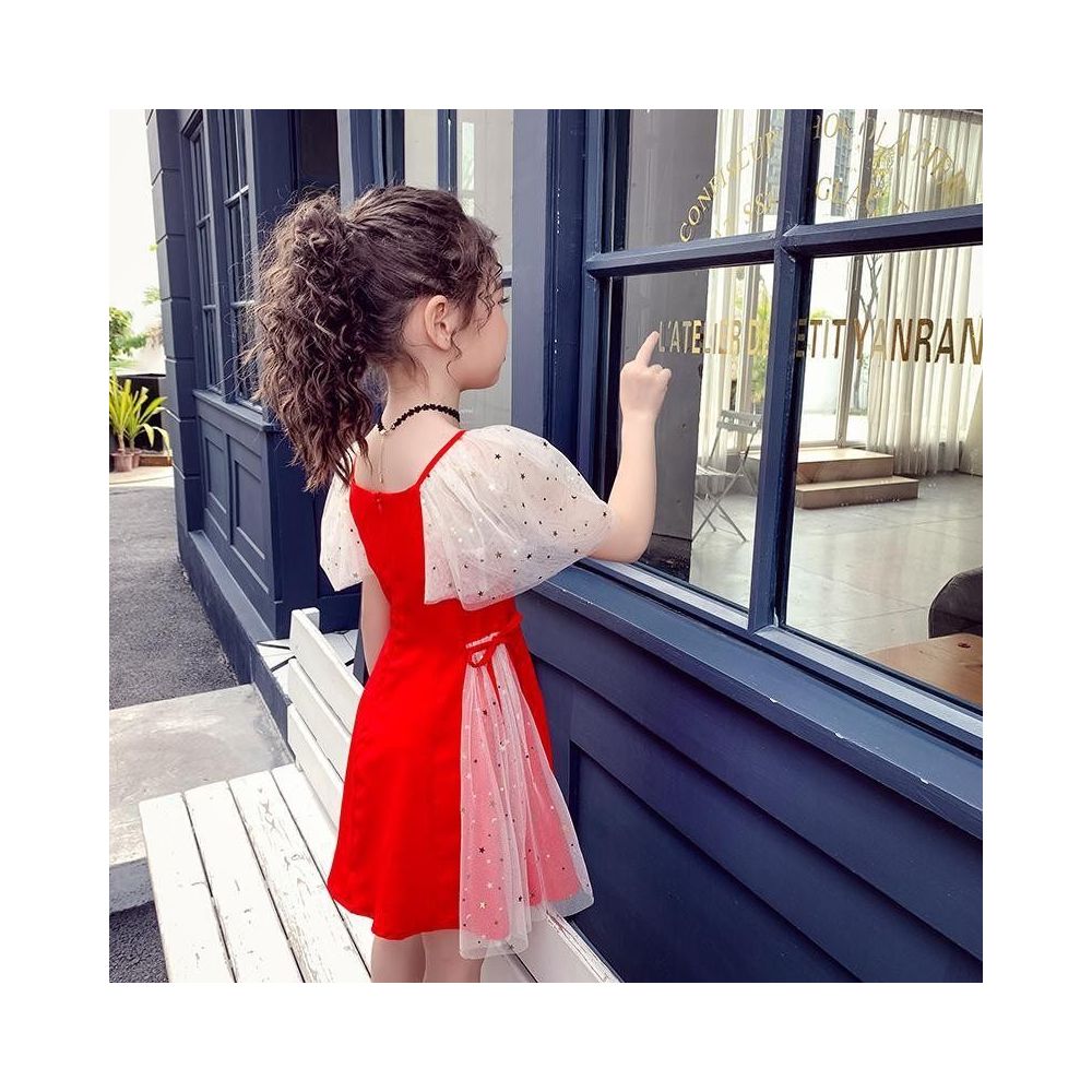 Girls dress red children s dress 2025 new style girls summer dress stylish dress ice silk parent child family dress