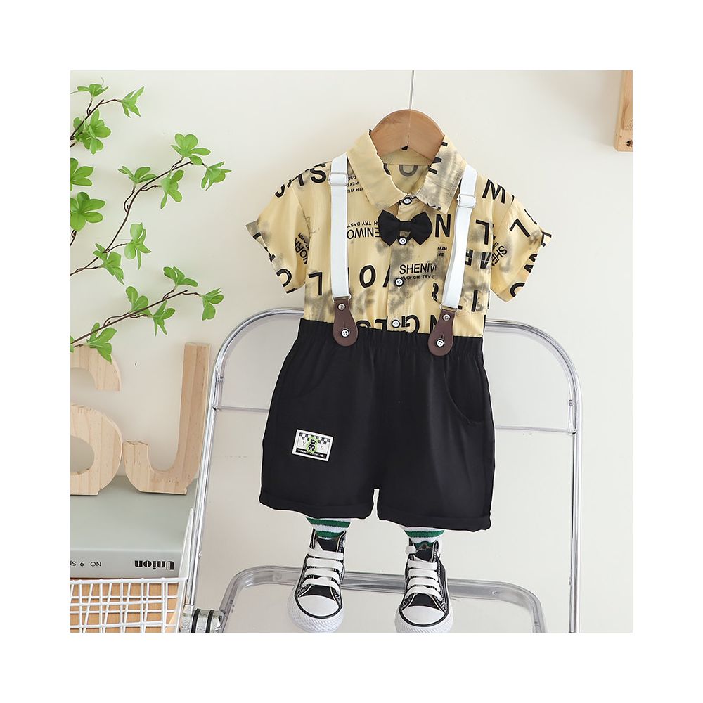 Boys short sleeved set for summer birthday 1 year old dress baby overalls handsome gentleman performance outfit graduation outfit size 5