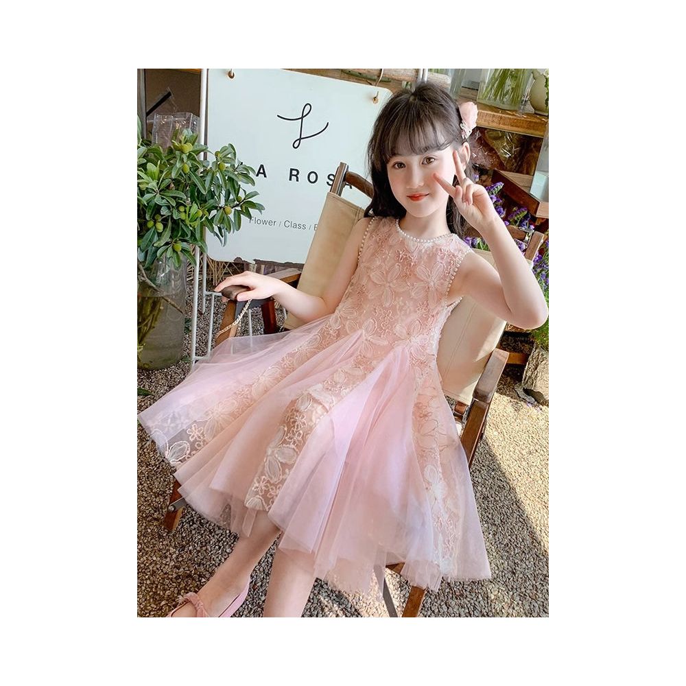 Girls dress summer dress little girls pink mesh princess dress 2025 new skin friendly dress stylish vest dress image 1