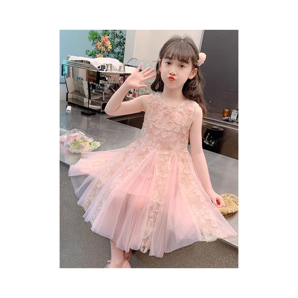 Girls dress summer dress little girls pink mesh princess dress 2025 new skin friendly dress stylish vest dress image 2
