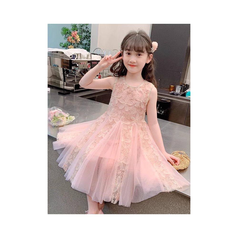 Girls dress summer dress little girls pink mesh princess dress 2025 new skin friendly dress stylish vest dress image 3