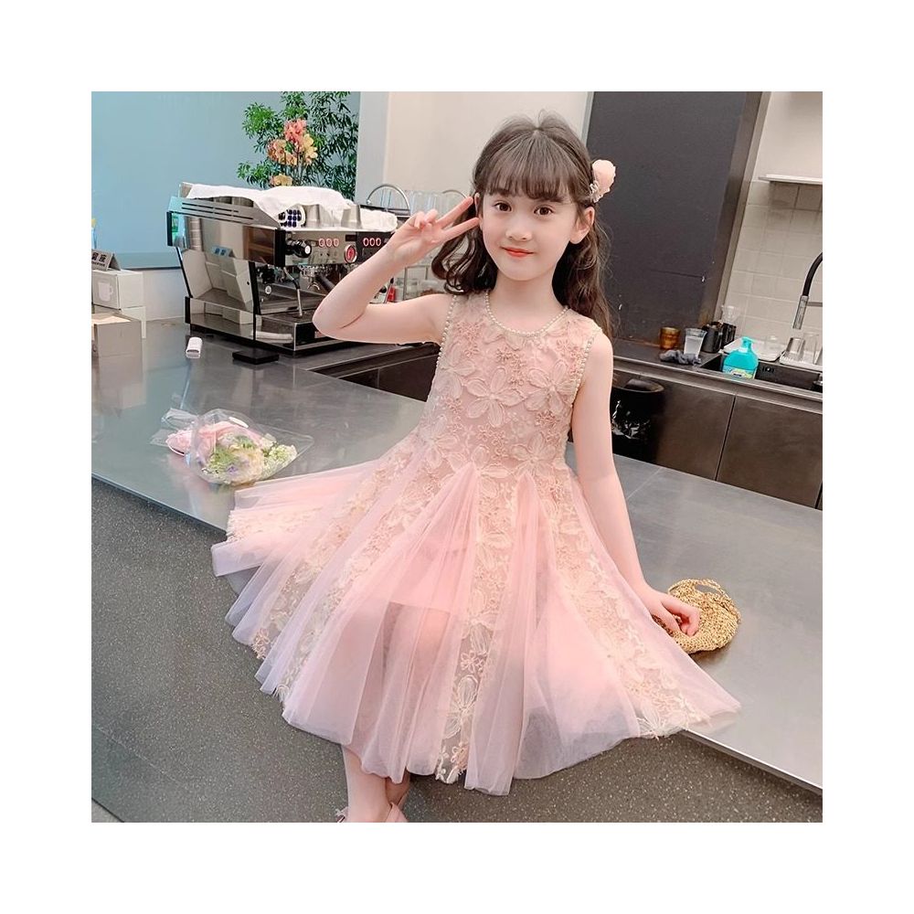 Girls dress summer dress little girls pink mesh princess dress 2025 new skin friendly dress stylish vest dress