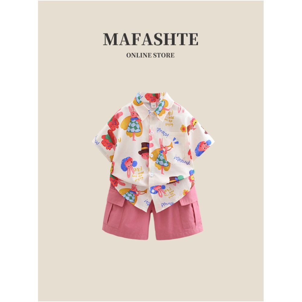 Boys 2025 new children s short sleeved summer style cool and stylish short sleeved shirt set for baby boys image 0