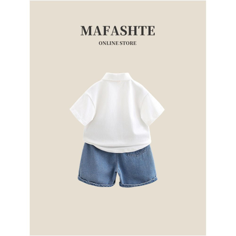 Boys Short Sleeve Set 2025 New Children s Summer Dress Stylish Shirt Baby Summer Dress Two Piece Set image 1