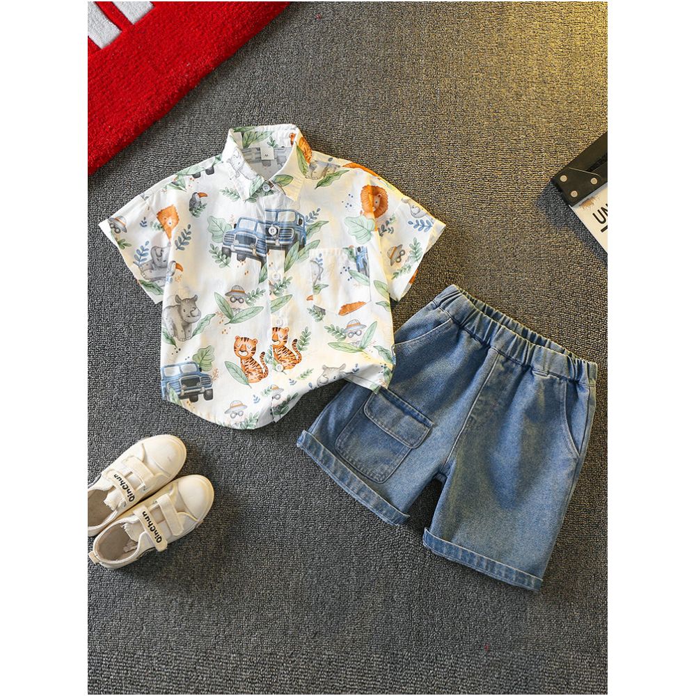 Boys Summer Dress Set 2025 New Style Baby Summer Rascal Handsome Fashionable Shirt Handsome Children s Korean Short Sleeve image 0