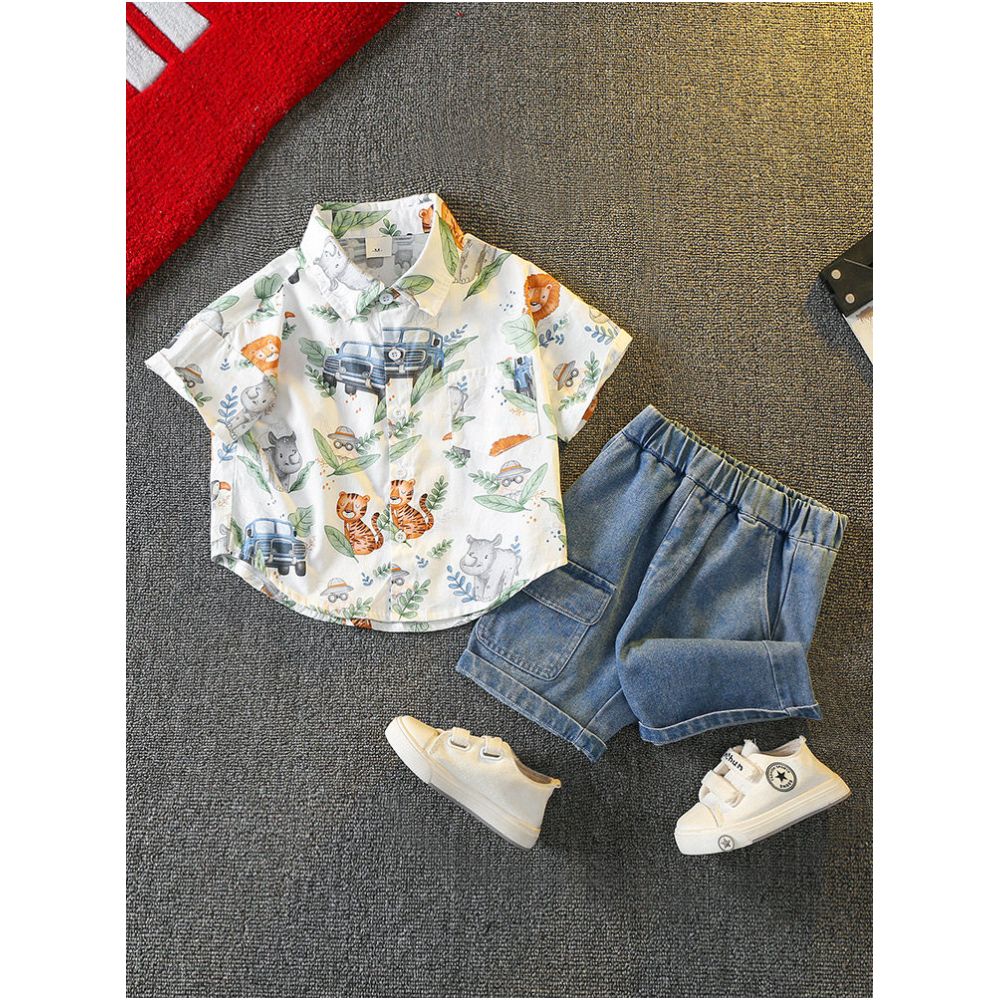 Boys Summer Dress Set 2025 New Style Baby Summer Rascal Handsome Fashionable Shirt Handsome Children s Korean Short Sleeve image 1