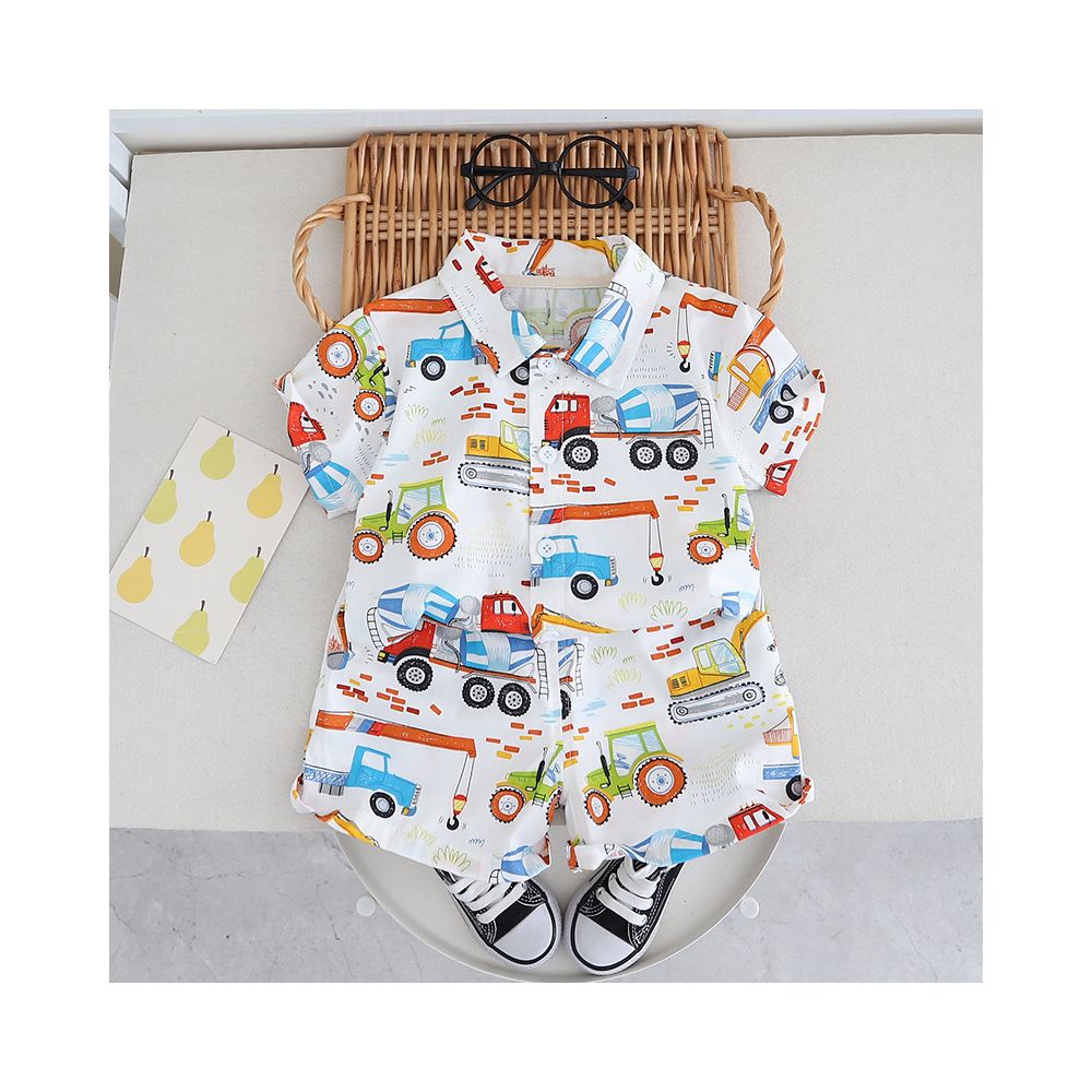 Boys summer outfit Hawaiian flower shirt graffiti shirt children s Sanya travel island suit beach vacation short sleeved set