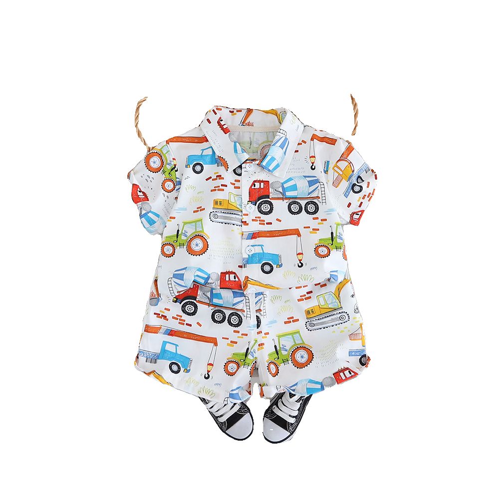 Boys summer outfit Hawaiian flower shirt graffiti shirt children s Sanya travel island suit beach vacation short sleeved set image 1