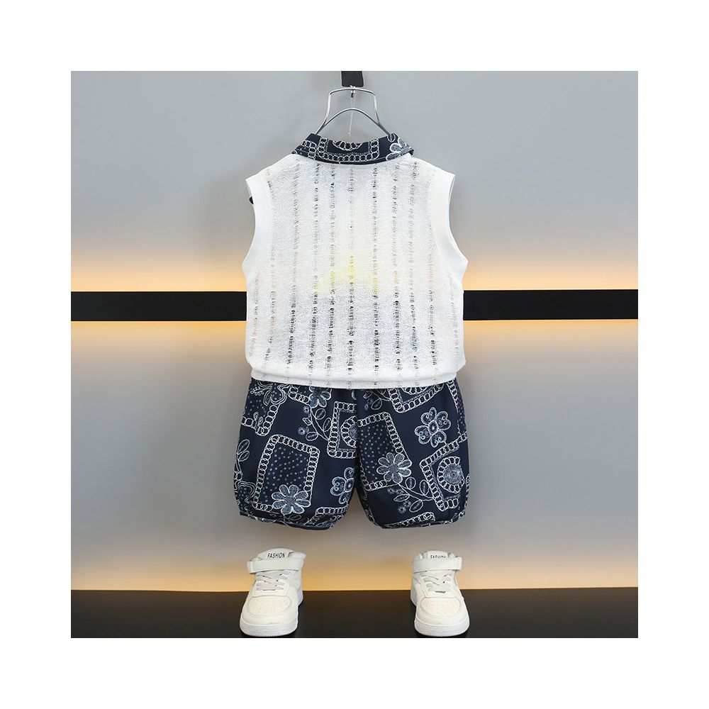 Boys Sleeveless Set Summer Hollow out Sleeveless Polo Shirt 2025 New Children s Pique Handsome Fashionable Thin Two piece Set image 2