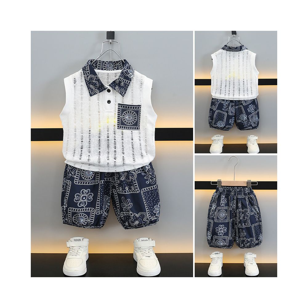 Boys Sleeveless Set Summer Hollow out Sleeveless Polo Shirt 2025 New Children s Pique Handsome Fashionable Thin Two piece Set image 4
