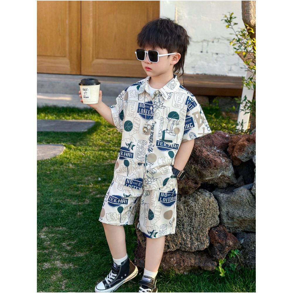 Children s short sleeved thin suit summer boys shorts vest three piece set explosive street baby shirt clothes summer fashion trend image 0