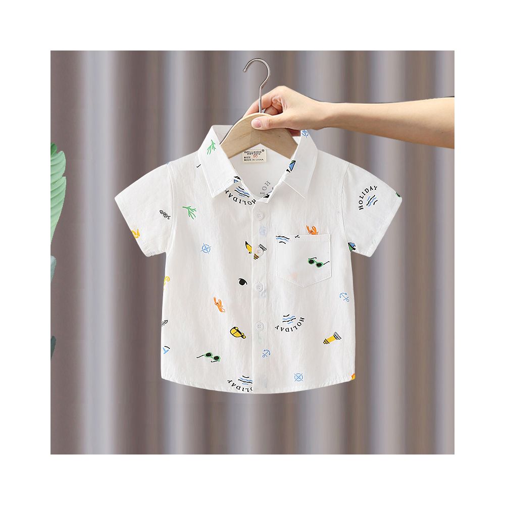 Boys Short sleeved Set 2025 Summer New Style Children s Thin Shirt Cowboy Shorts Casual Two piece Set with Western Style and Trendy Style