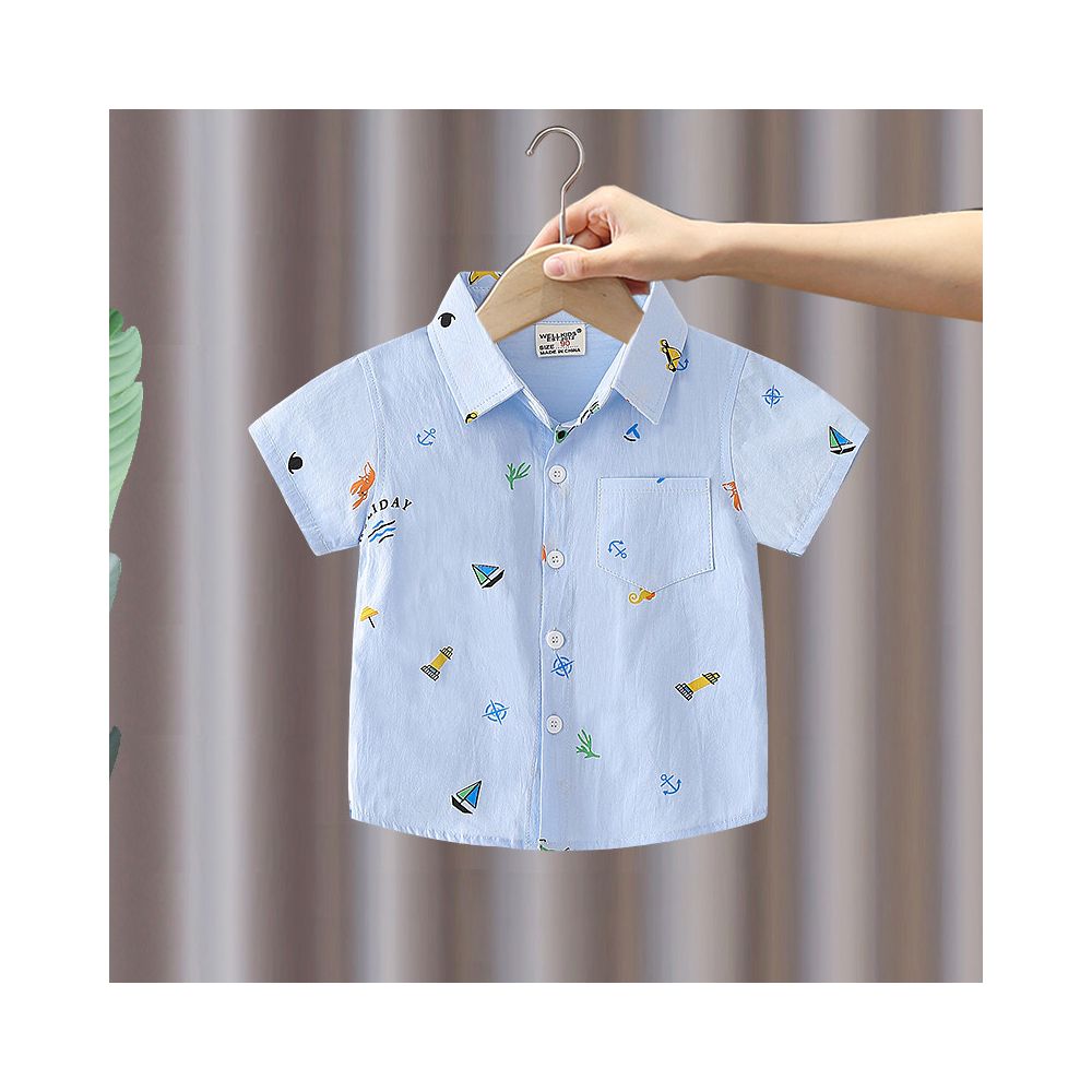Boys Short sleeved Set 2025 Summer New Style Children s Thin Shirt Cowboy Shorts Casual Two piece Set with Western Style and Trendy Style