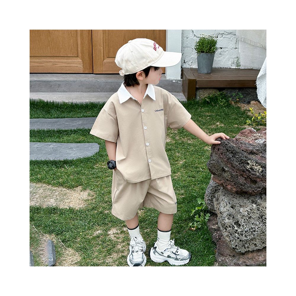 Boys Summer Dress Shirt Set 2025 New Fashionable Baby Short Sleeve Two piece Set Children s Summer Explosive Street Clothes Thin image 0