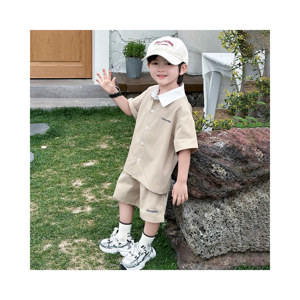 Boys Summer Dress Shirt Set 2025 New Fashionable Baby Short Sleeve Two piece Set Children s Summer Explosive Street Clothes Thin image 1