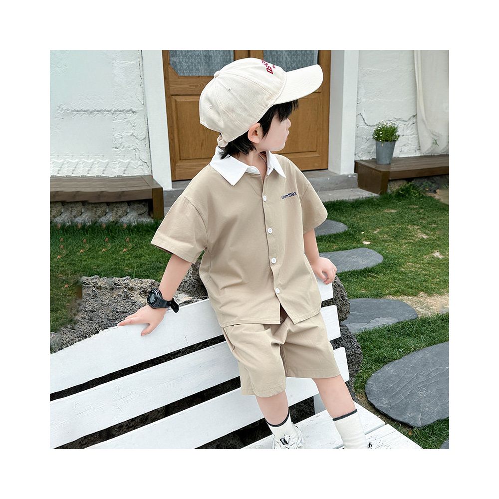 Boys Summer Dress Shirt Set 2025 New Fashionable Baby Short Sleeve Two piece Set Children s Summer Explosive Street Clothes Thin image 2