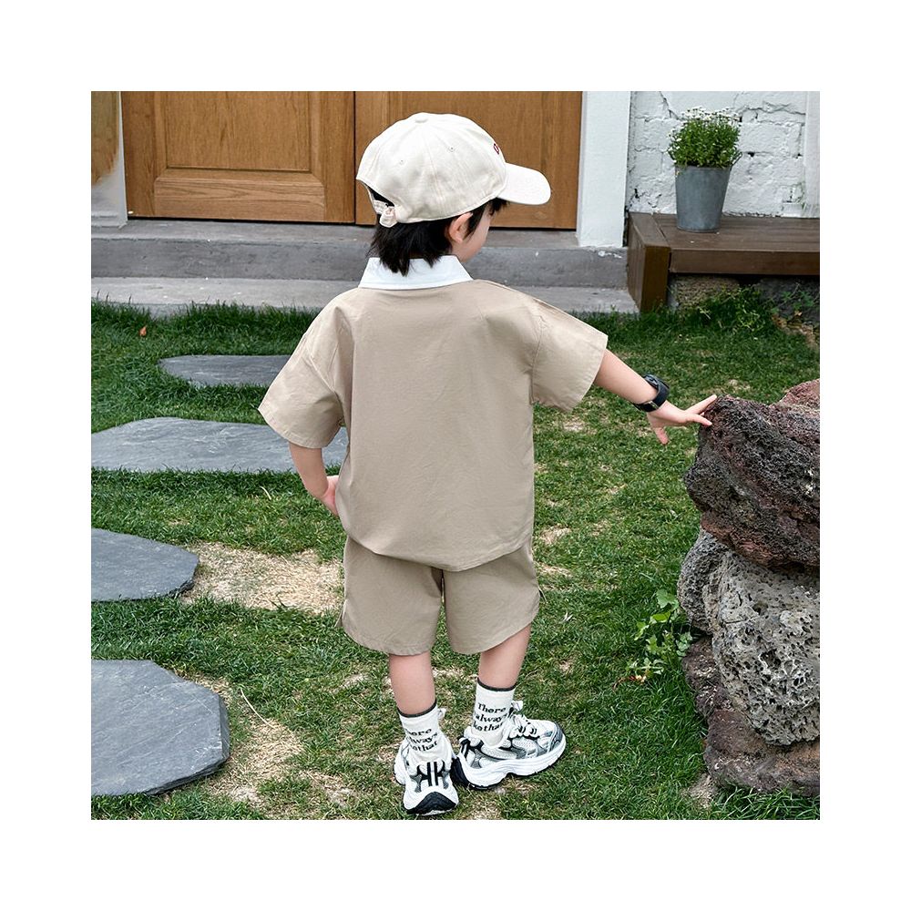 Boys Summer Dress Shirt Set 2025 New Fashionable Baby Short Sleeve Two piece Set Children s Summer Explosive Street Clothes Thin image 3