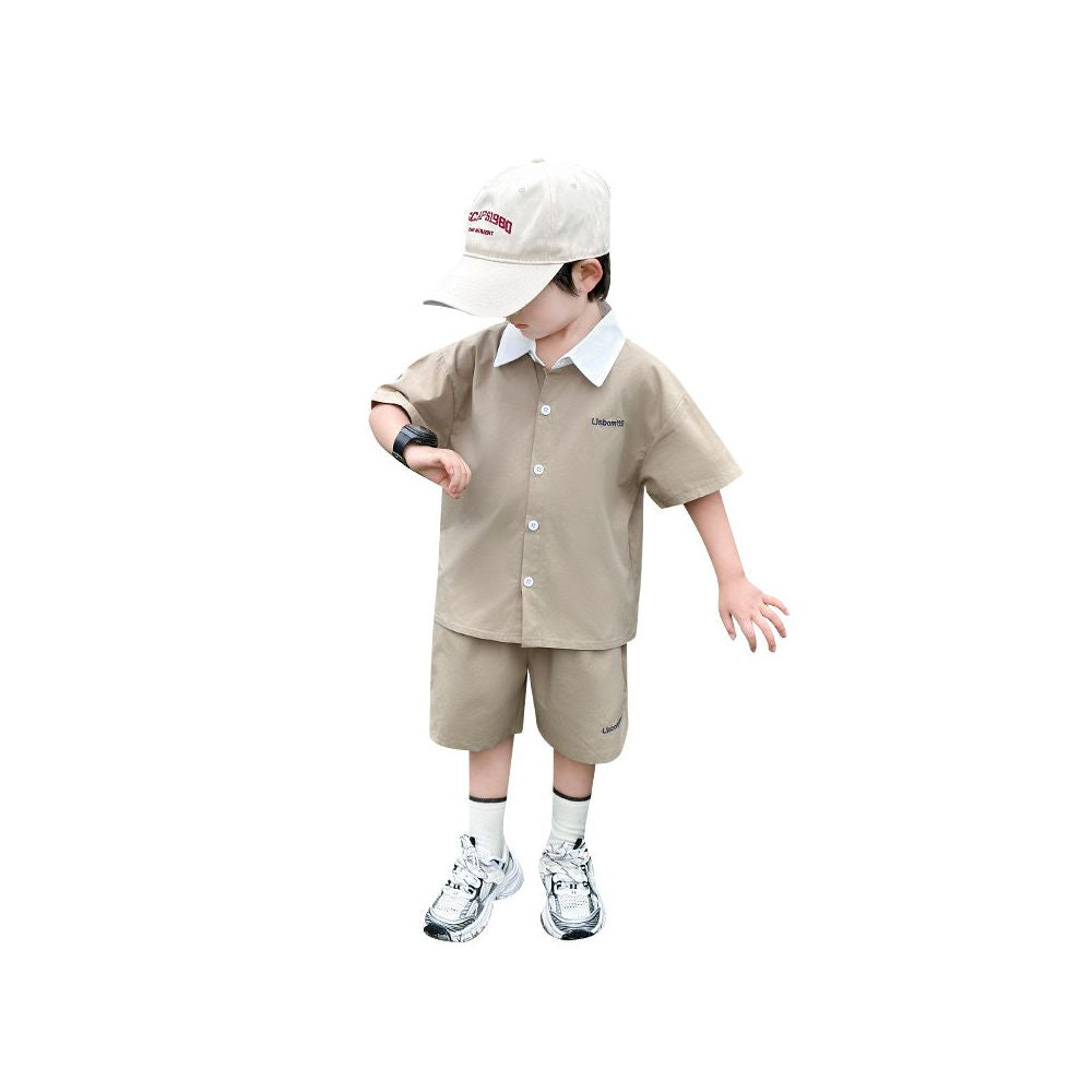 Boys Summer Dress Shirt Set 2025 New Fashionable Baby Short Sleeve Two piece Set Children s Summer Explosive Street Clothes Thin image 4