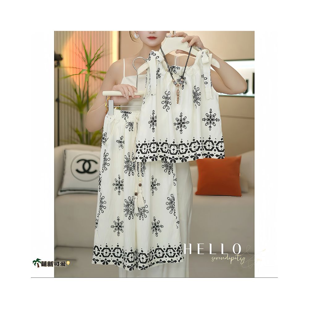 Girl s sleeveless doll shirt seven part pants set for summer 2025 new style sequin floral vest ultra thin two piece set trendy