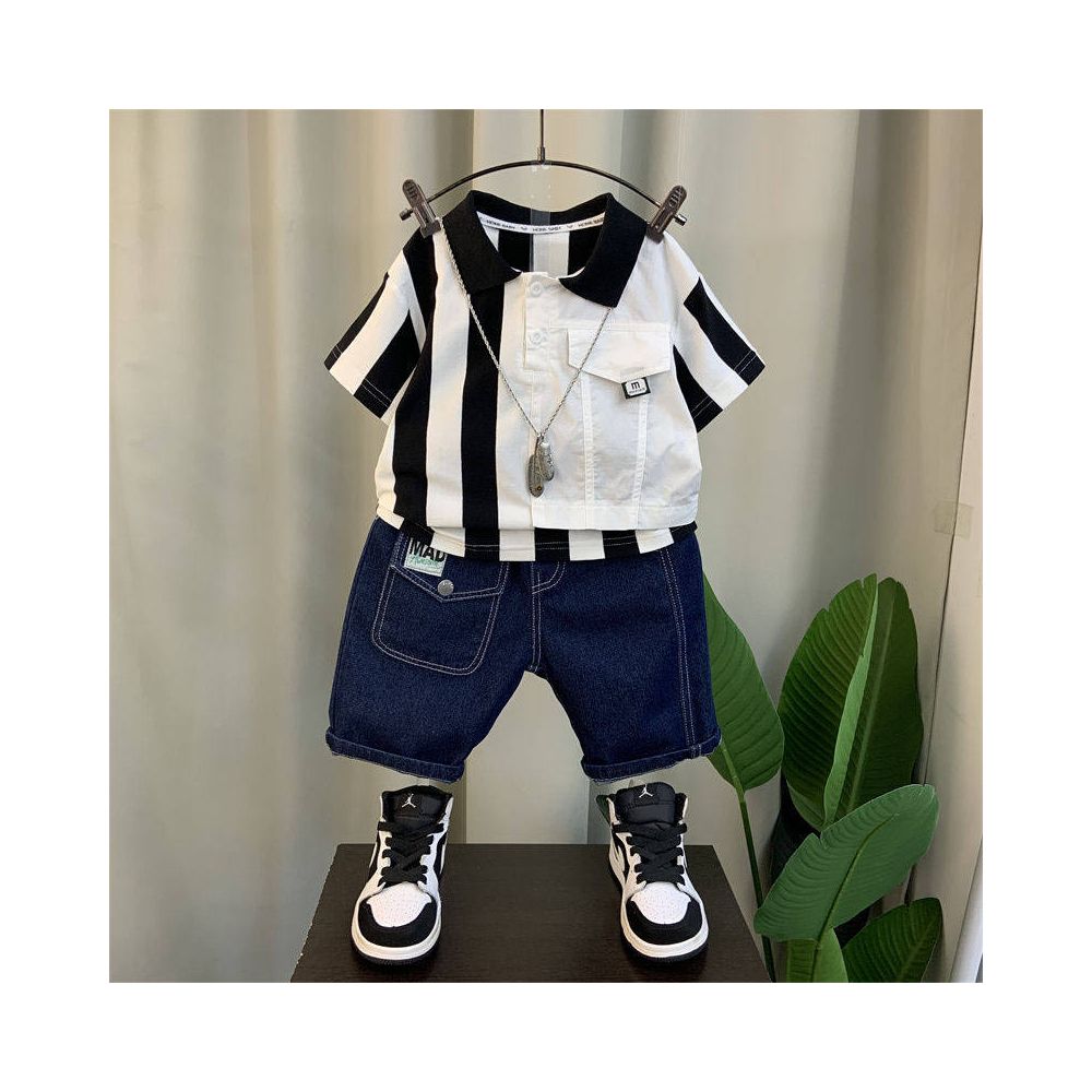 Boys Summer Set 2024 New Baby Internet Celebrity Fashionable Short Sleeve Clothes Children s Rascal Polo Two Piece Set image 3