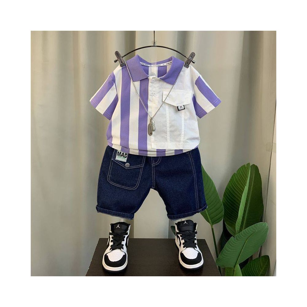 Boys Summer Set 2024 New Baby Internet Celebrity Fashionable Short Sleeve Clothes Children s Rascal Polo Two Piece Set image 4