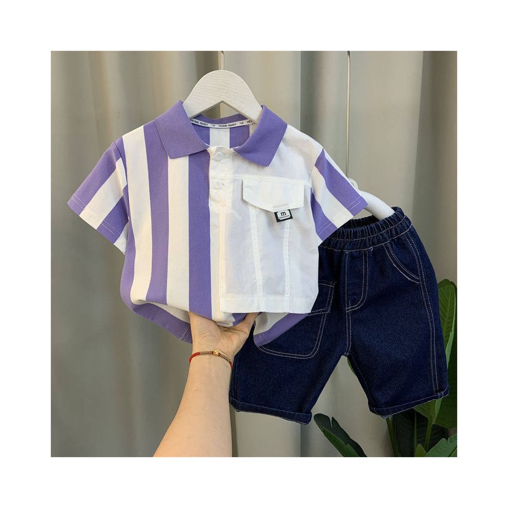 Boys Summer Set  Fashionable Short Sleeve Clothes Children s Rascal Polo Two Piece Set