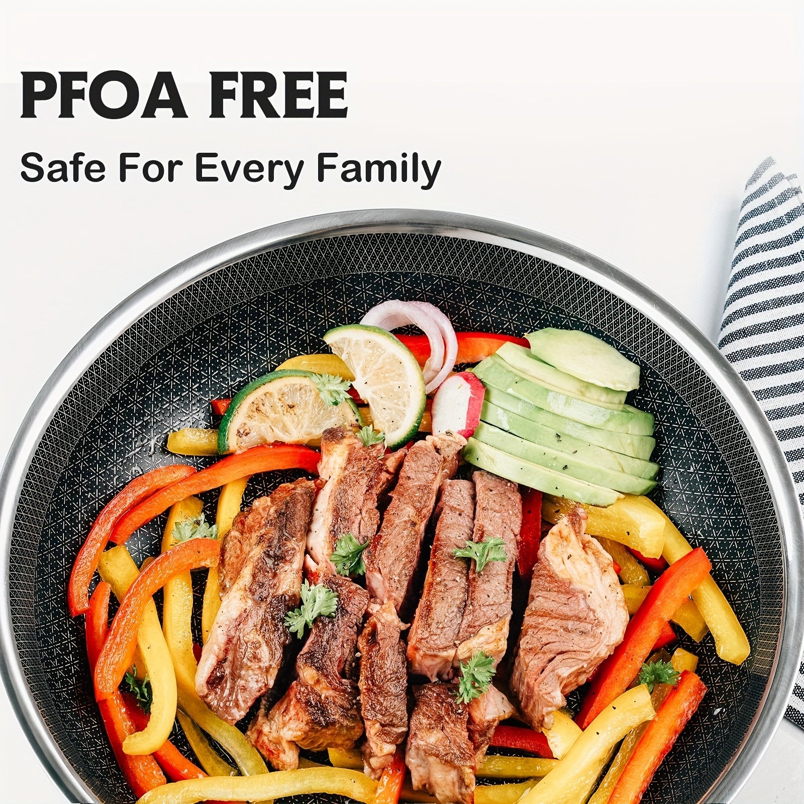 12 Inch Non Stick Frying Pan with Lid - Heavy-Duty Stainless Steel Construction, PFOA-Free Nonstick Surface, Induction, Oven & Dishwasher Safe - Compatible with All Stovetops (Gas, Electric, Ceramic) - Even Heat Distribution