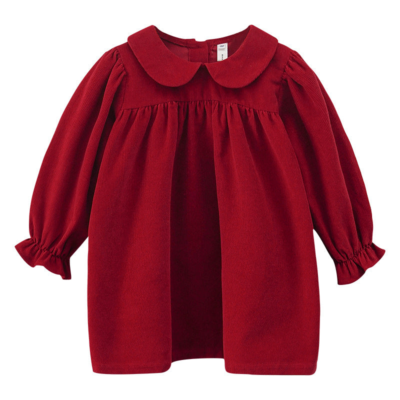 Cute Baby Girl Red Corduroy Dress