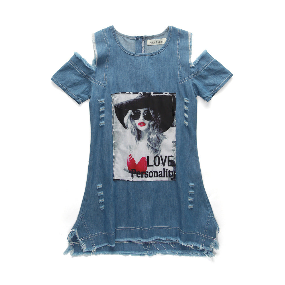 Summer girls denim strapless dress