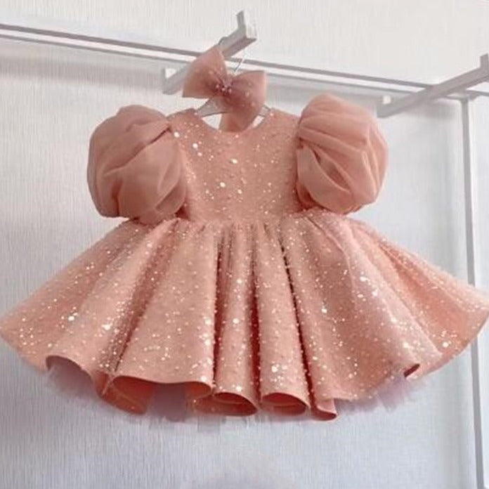 Children's Dress Sequined Big Puff Sleeve Western Style Flower Girl Baby Girl